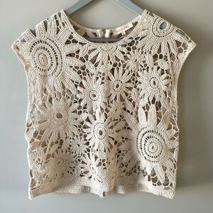 Solitaire Crochet Floral Sleeveless Blouse-Cream-Zipper Back-L-Granola-Bohemian